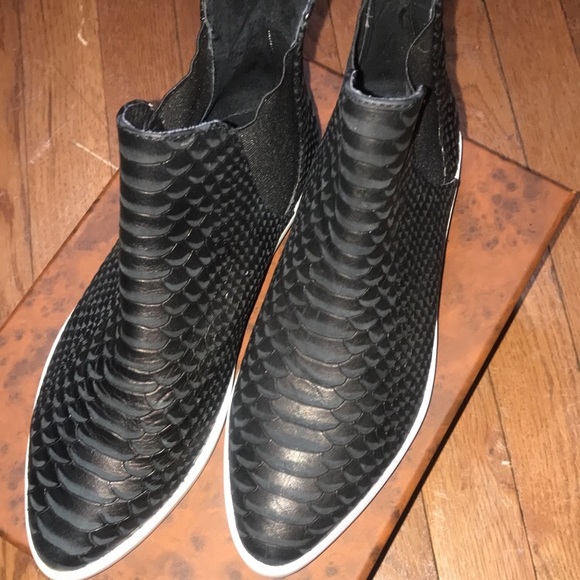 J/SLIDES Shoes - J/Slides black leather snake print hi-top sneakers